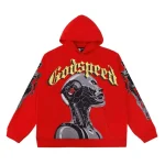 Red Futuristic Cyborg Godspeed Graphic Hoodie