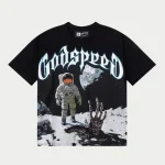 God Speed Moon Astronaut Black T-Shirt