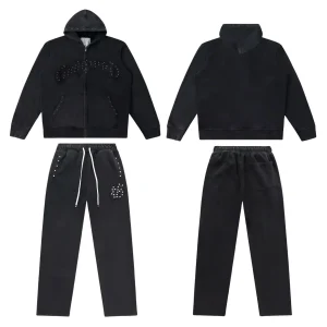 God Speed Rhinestone Black Zip Tracksuit