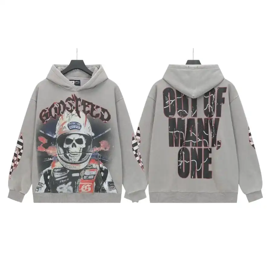 Grey Biker Skeleton Godspeed Hoodie Grey Biker Skeleton Godspeed Hoodie