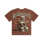 Godspeed Skull Graphic T-Shirt – Brown